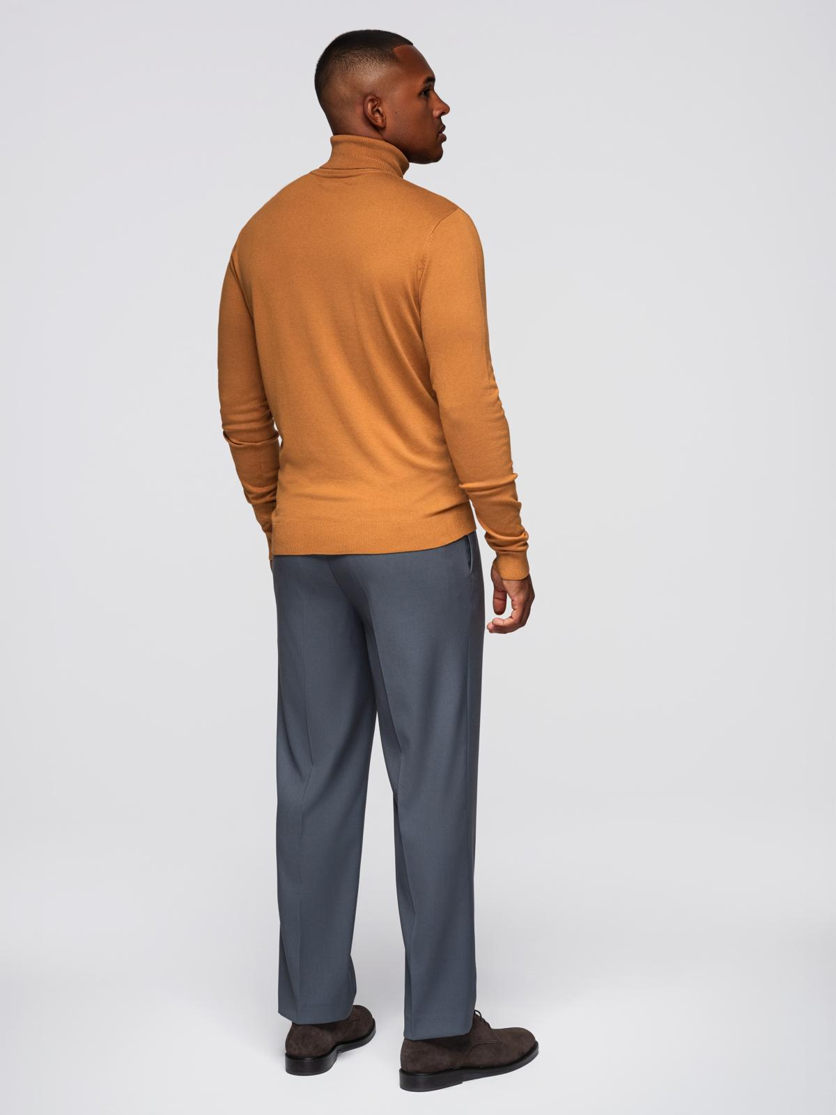 Ombre Men&#039;s knitted single-color turtleneck with viscose - camel