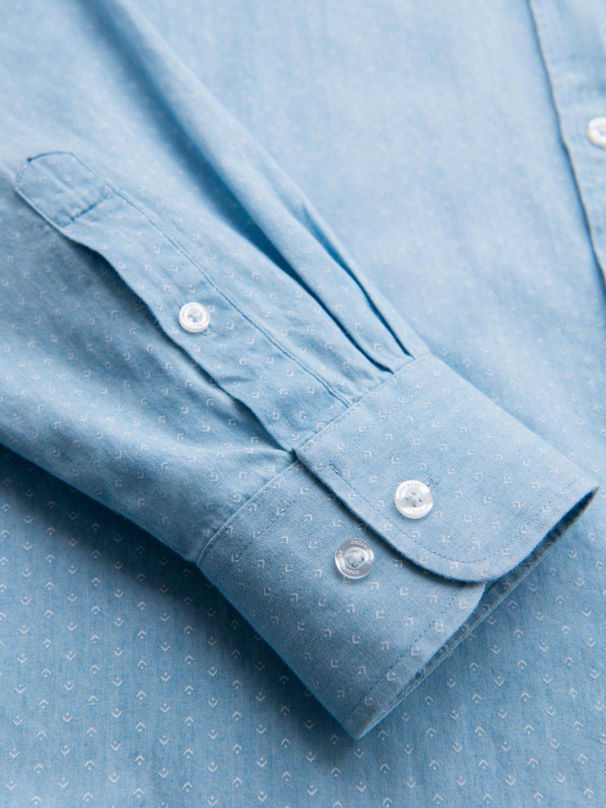 Ombre Men's patterned thin denim shirt with pocket - light blue