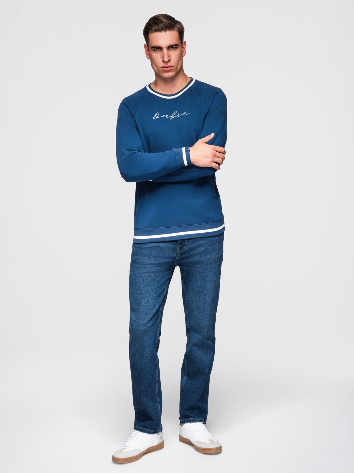 Ombre Men's raglan sleeve sweatshirt with contrasting details - dark blue
