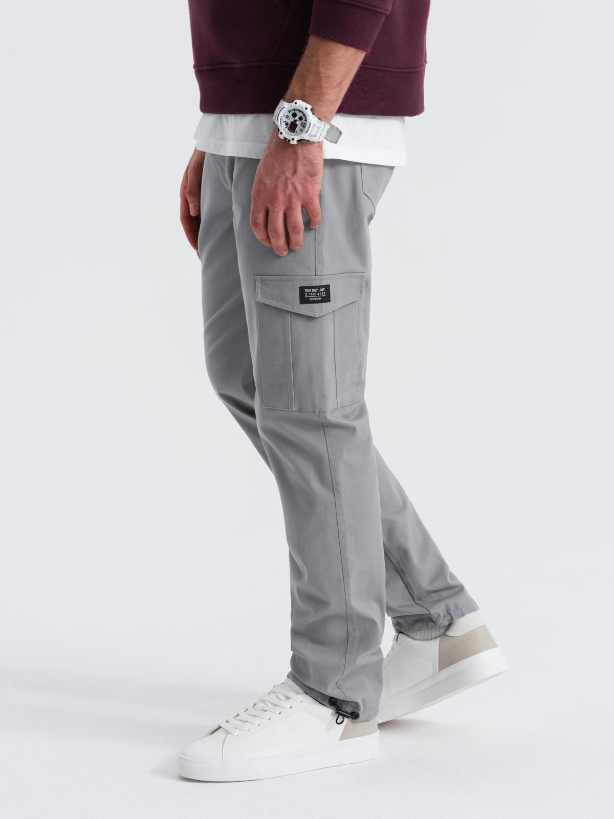 Ombre Men&#039;s pants with cargo pockets and leg hem - grey