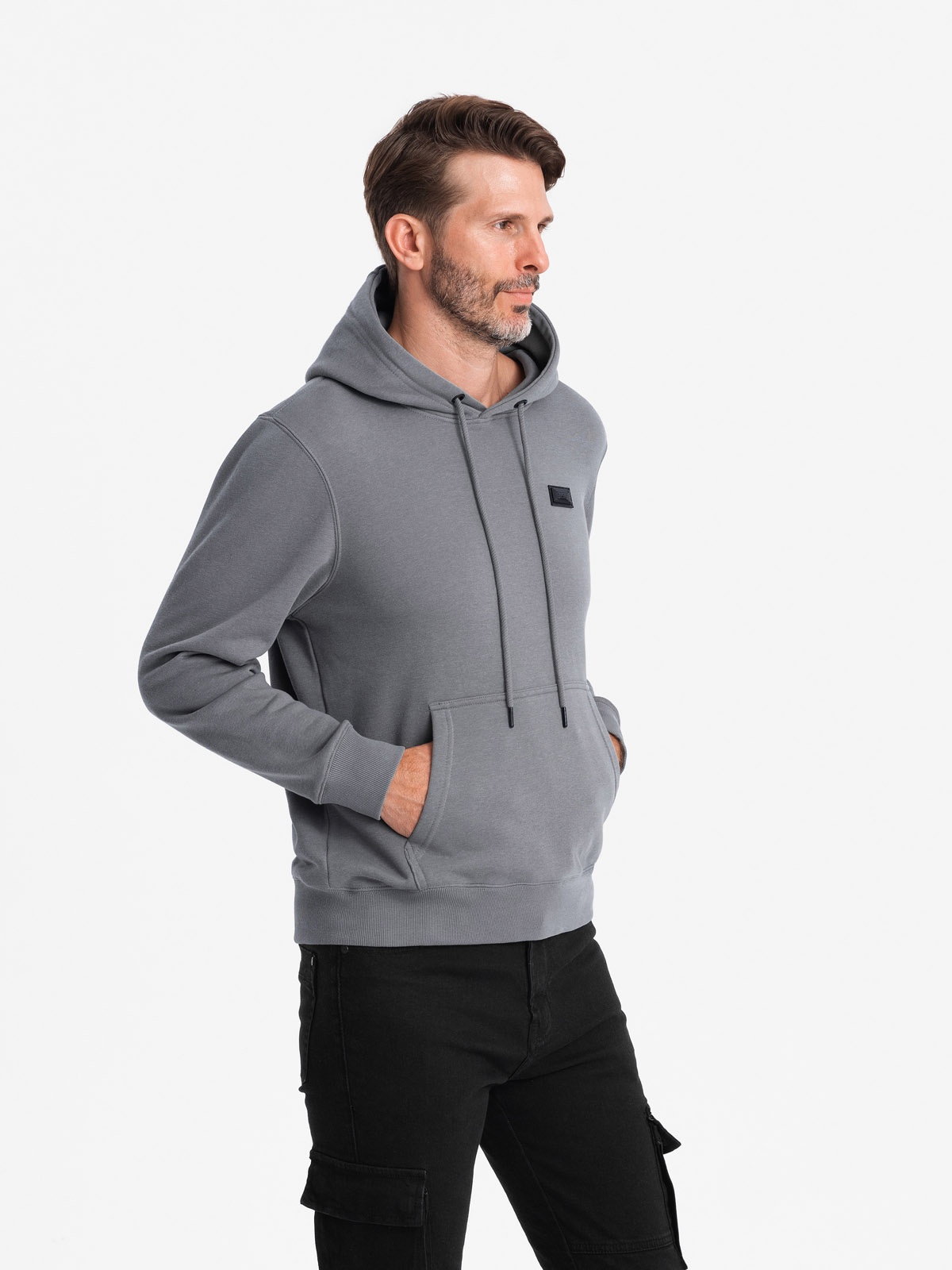 Ombre Men's Kangaroo Sweatshirt With Hood And Metal Pin - Grey