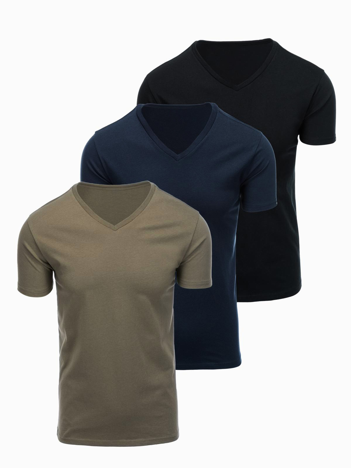 Ombre BASIC men's V-neck cotton t-shirt set - black/ navy/dark olive