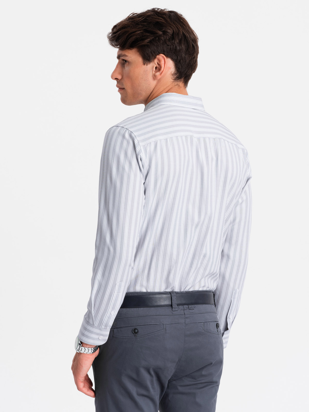 Ombre Men&#039;s REGULAR FIT shirt in white stripes with pocket - grey