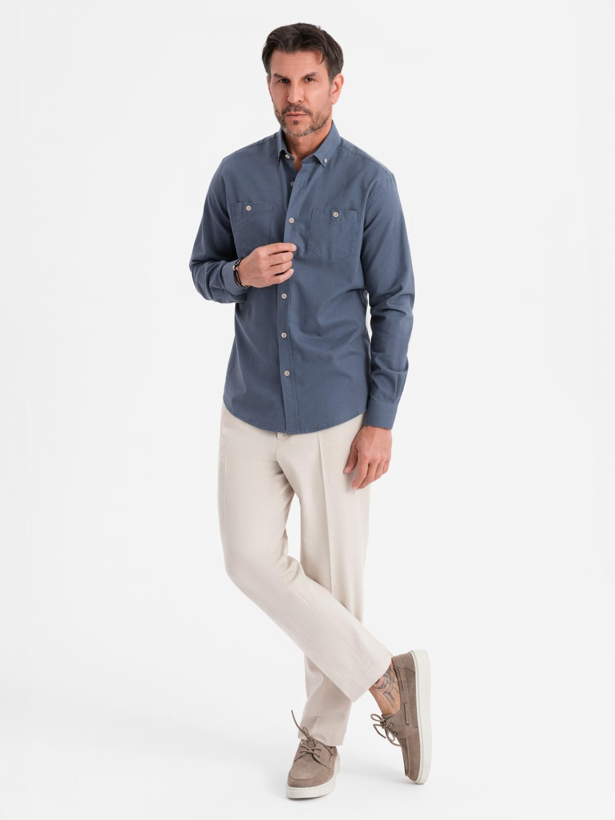 Ombre Men&#039;s linen shirt with classic collar and pockets REGULAR FIT - blue