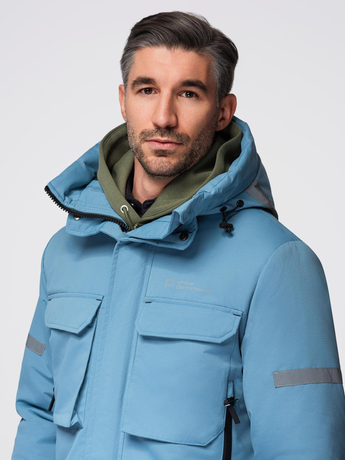 Ombre Insulated long men&#039;s jacket with reflective elements - blue