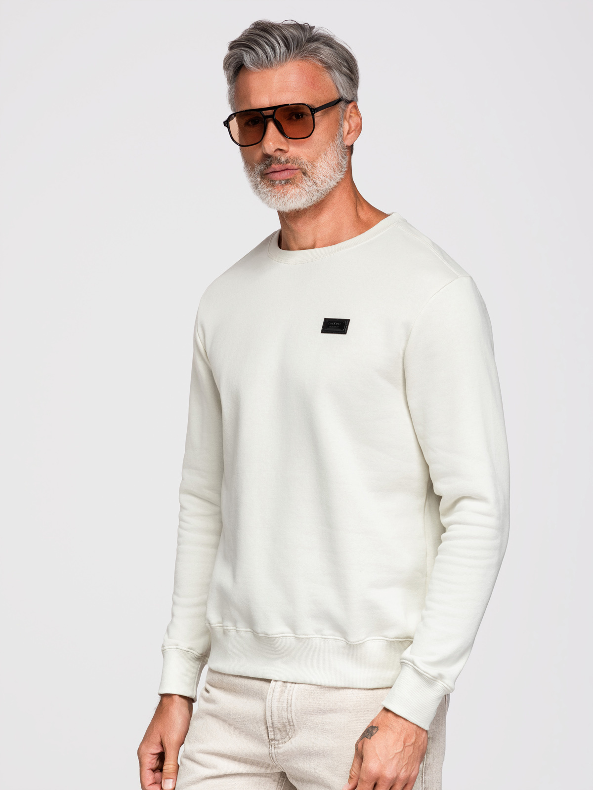 Ombre Men's non-stretch sweatshirt with metal pin - cream
