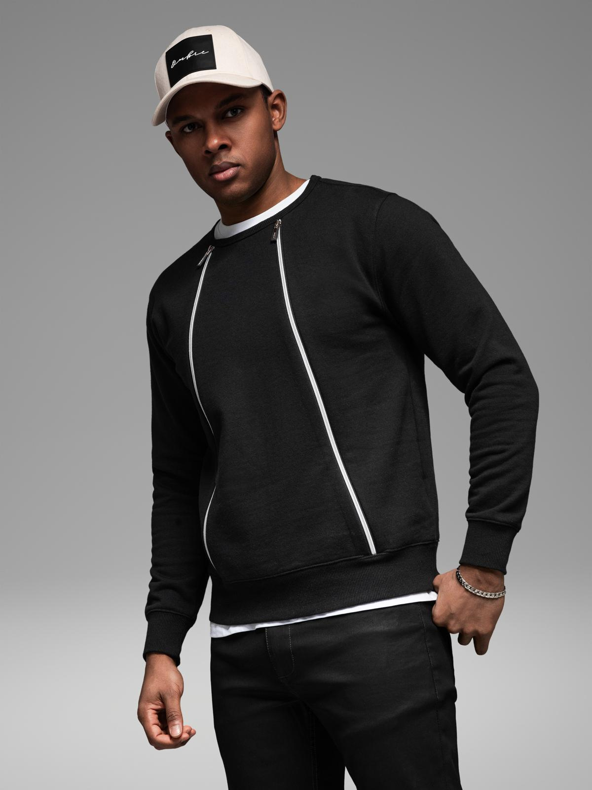 Ombre Men&#039;s sweatshirt with decorative front zips - black