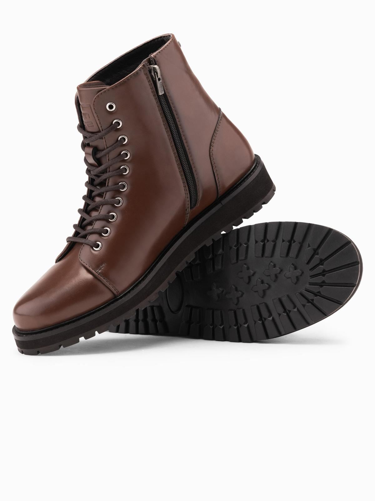 Ombre Men&#039;s shoes with high upper in glossy eco leather - dark brown