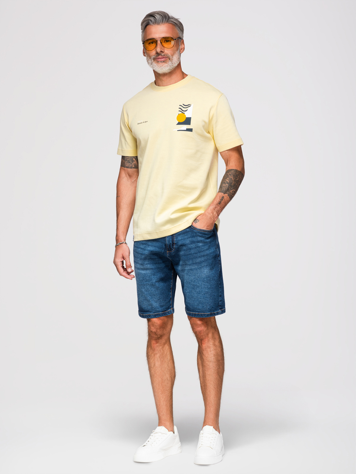 Ombre Men's denim shorts with classic cut - dark blue