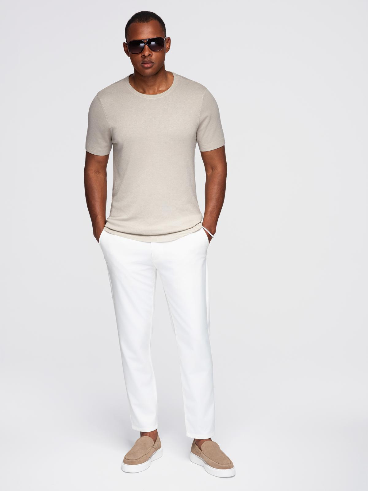 Ombre Classic knitted men's shirt with ribbed cuffs - light grey