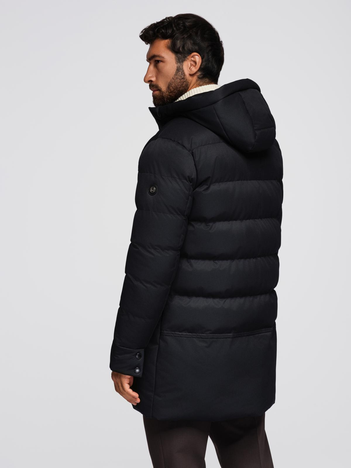 Ombre Men&#039;s long quilted jacket with hood - black