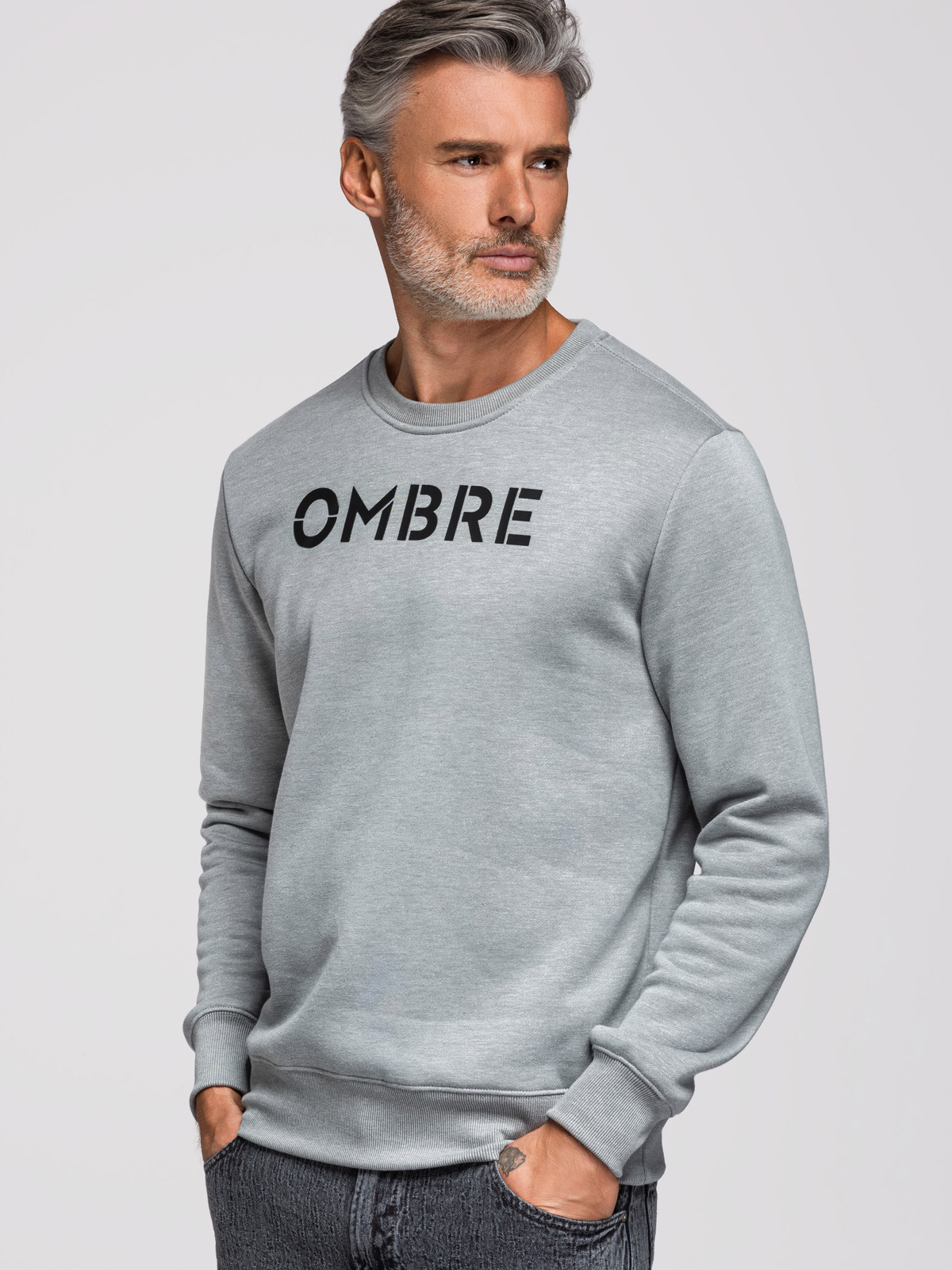 Ombre Classic men's sweatshirt with inscription - gray melange