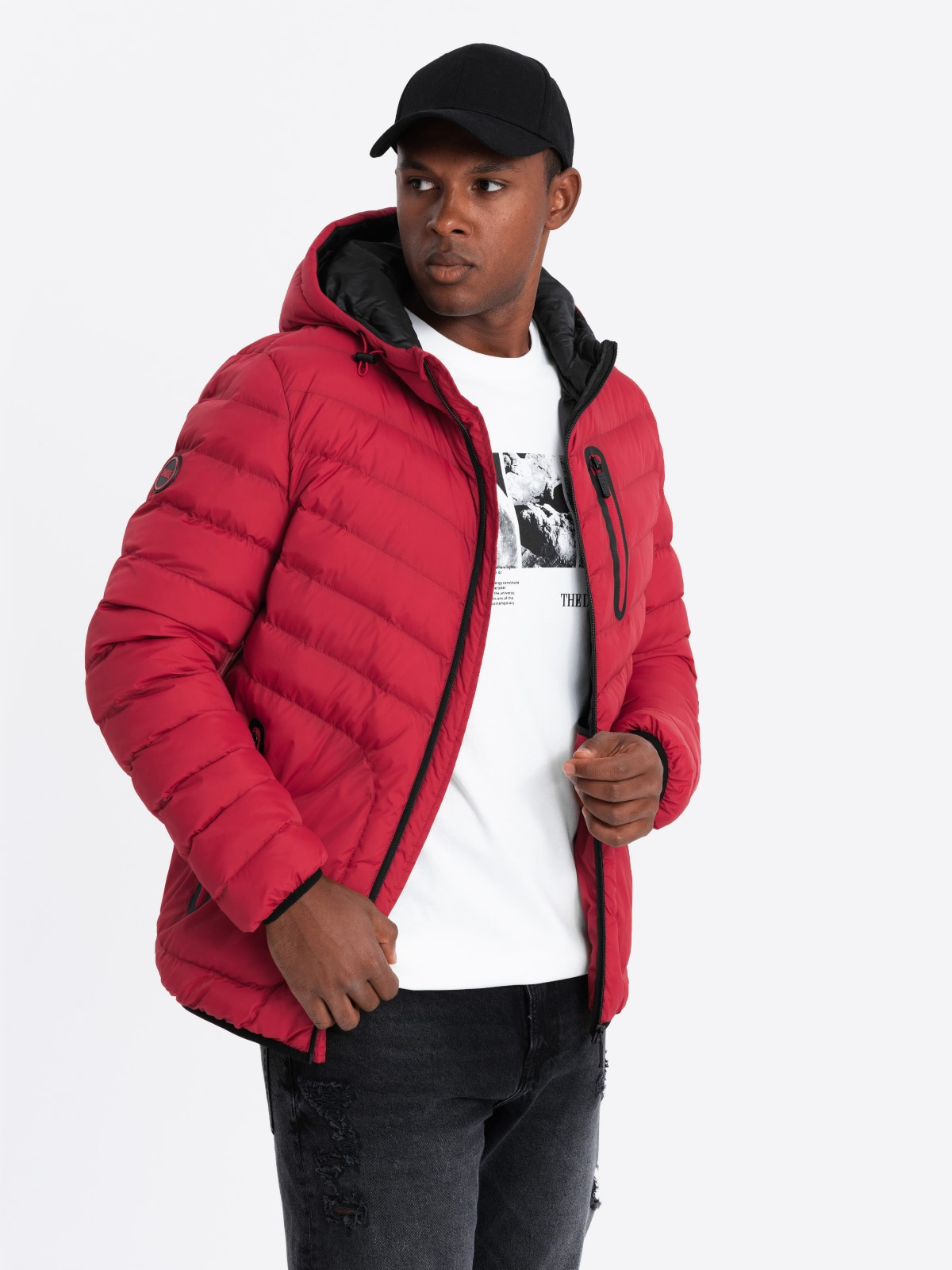 Ombre Men's quilted sports jacket with contrasting zipper - red