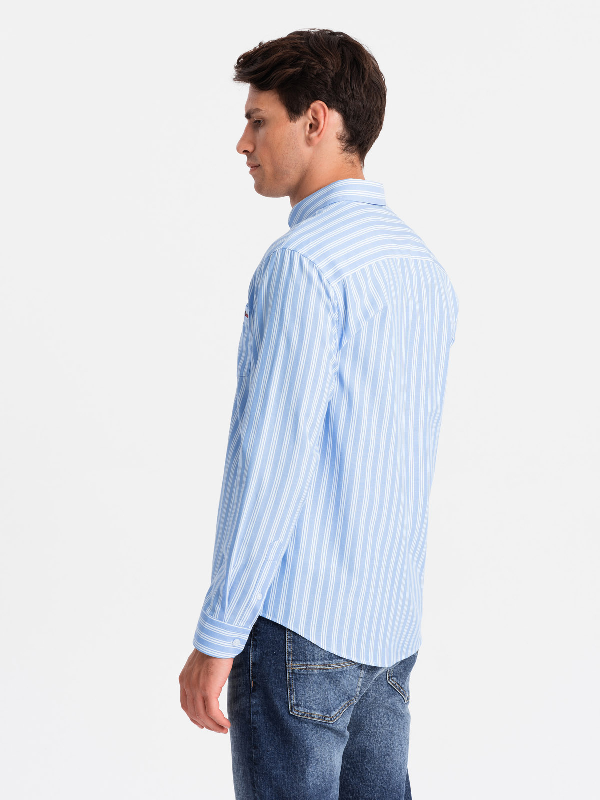 Ombre Men&#039;s REGULAR FIT shirt in white stripes with pocket - blue