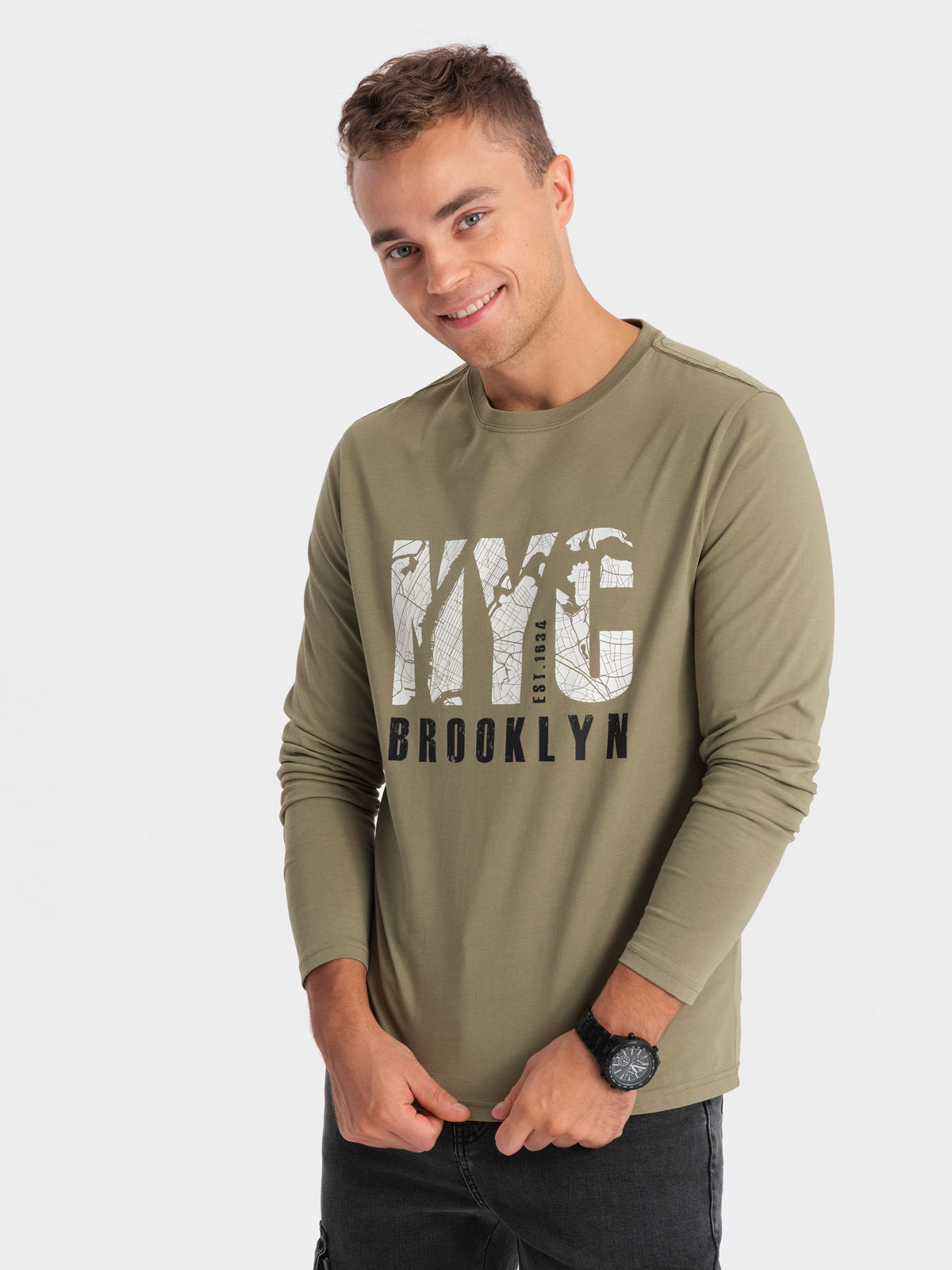 Ombre Men&#039;s map motif printed longsleeve - olive