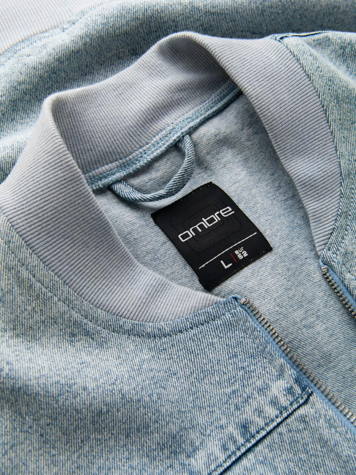 Ombre Men&#039;s denim bomber jacket with stone wash effect - light blue