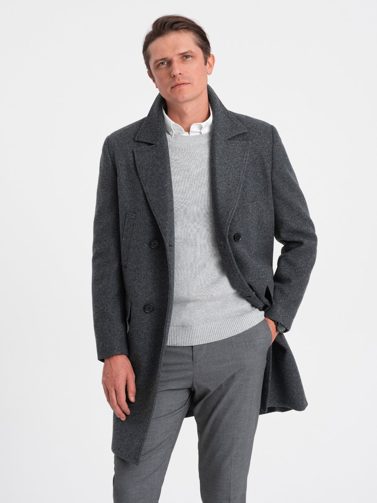 Ombre Men's double-breasted lined coat - graphite