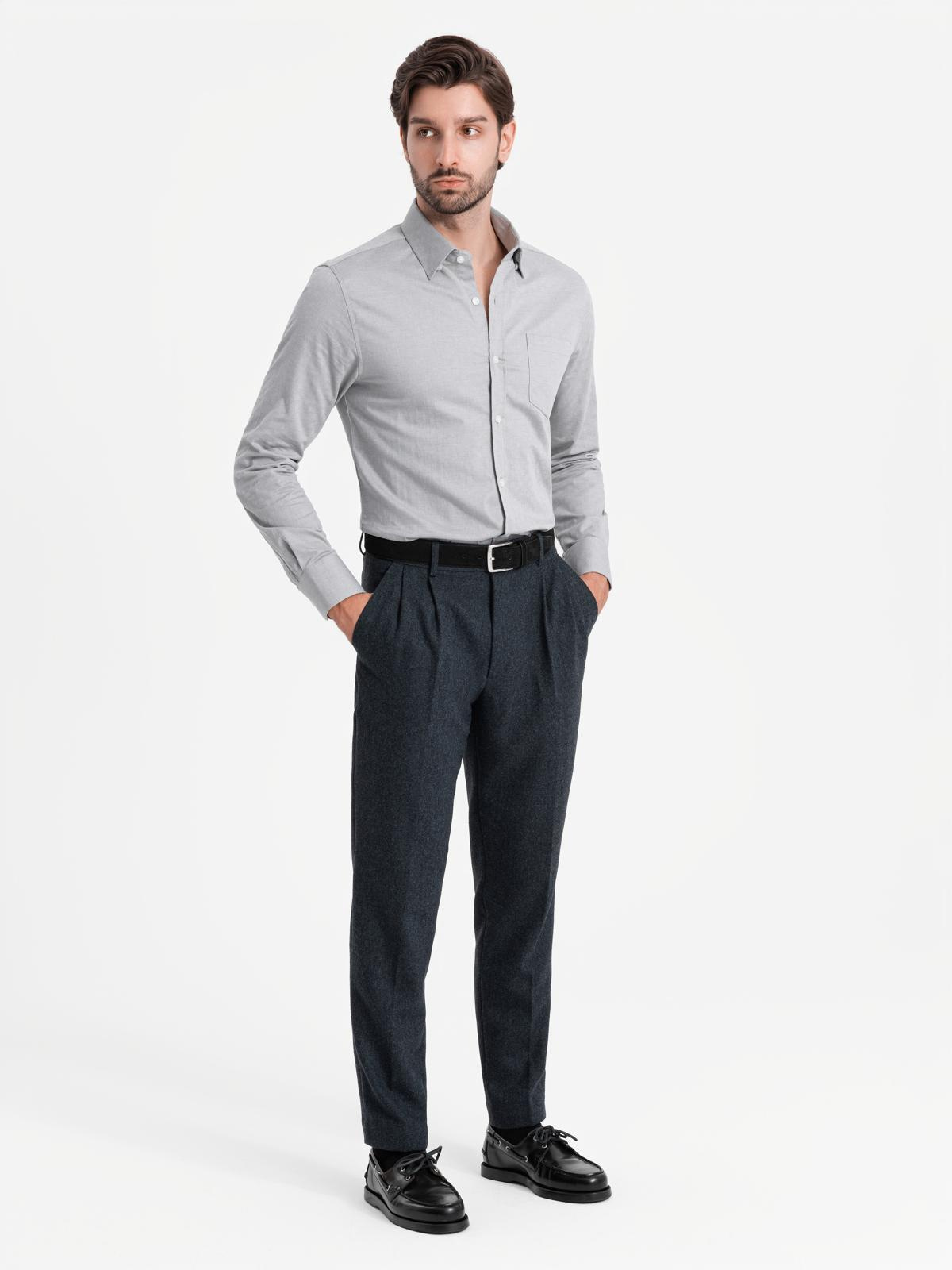 Ombre Men&#039;s SLIM FIT shirt in decorative fabric with pocket - grey