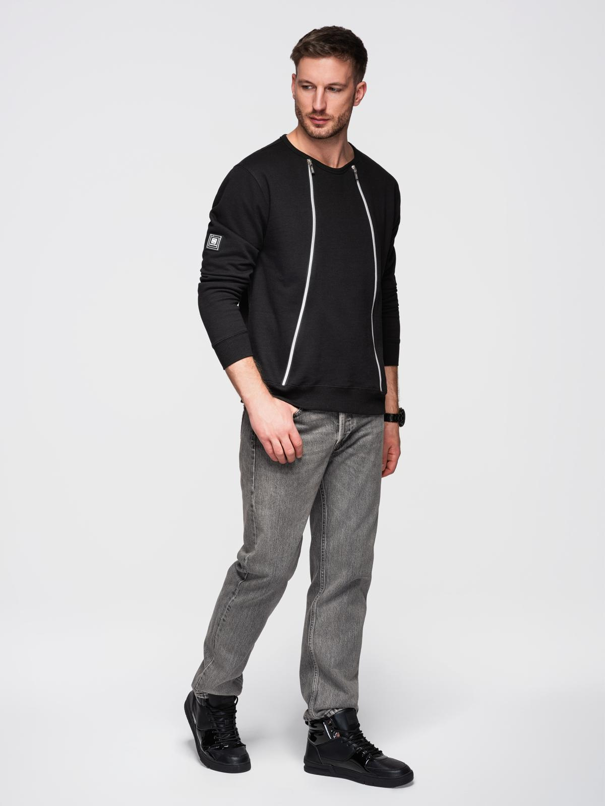 Ombre Men's sweatshirt with decorative front zips - black