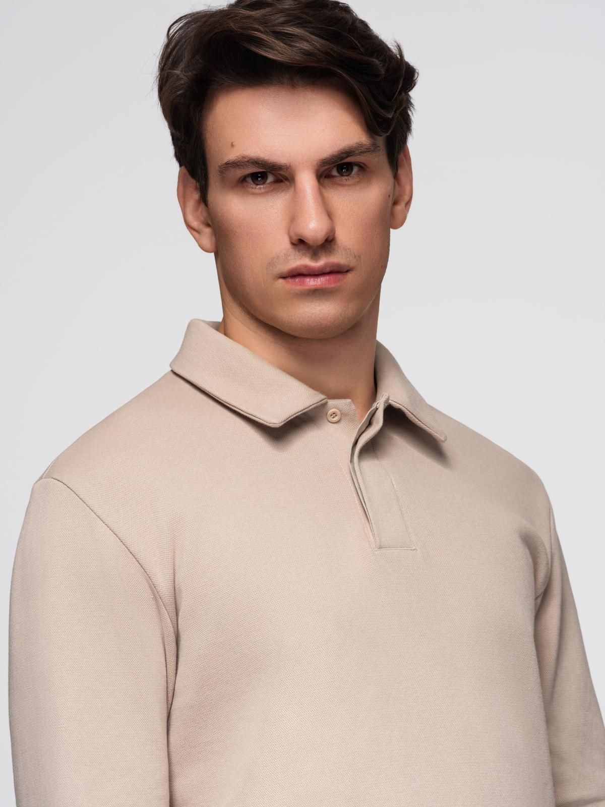 Ombre Men&#039;s structured knit polo collar sweatshirt - beige
