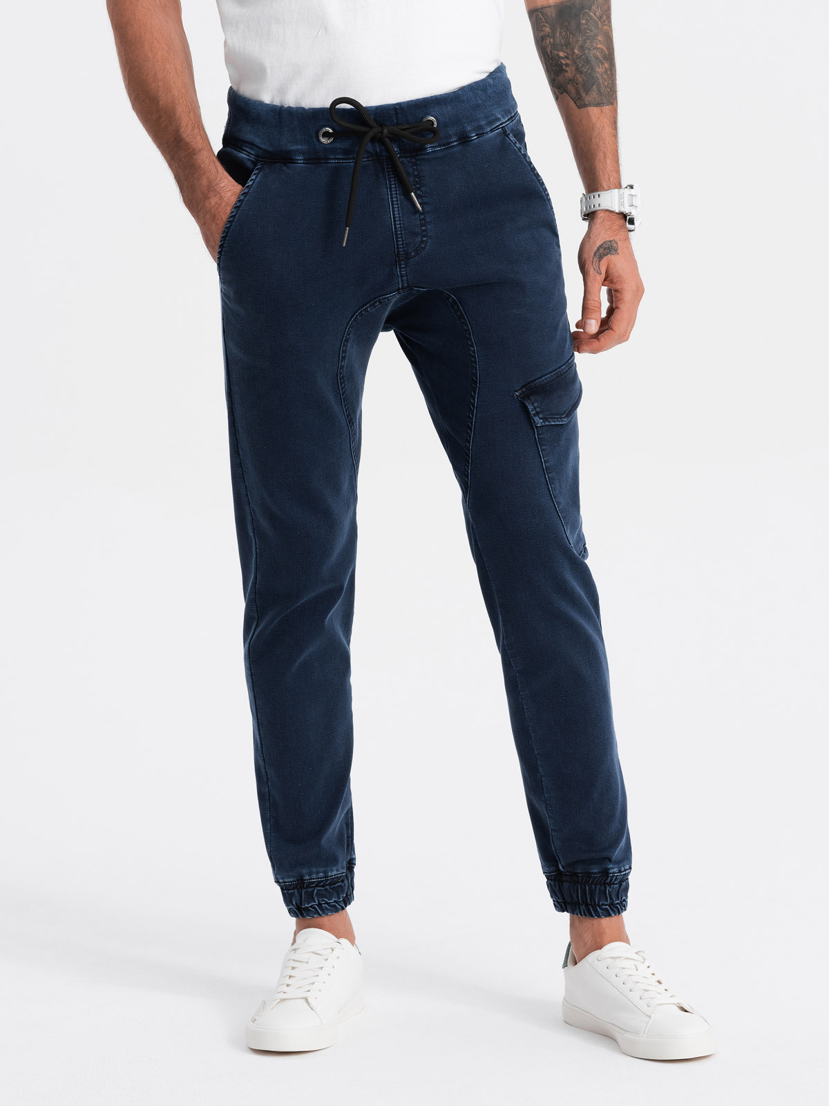 Ombre Men's JOGGERS pants with cargo pocket - navy blue