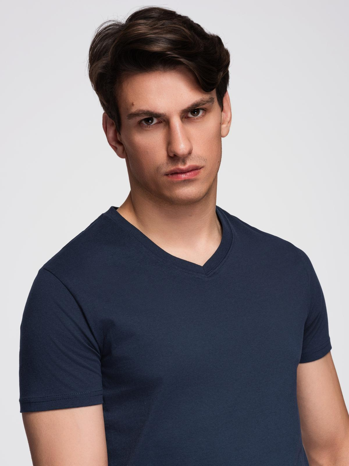 Ombre Men's BASIC classic cotton T-shirt with a v-neck - navy blue