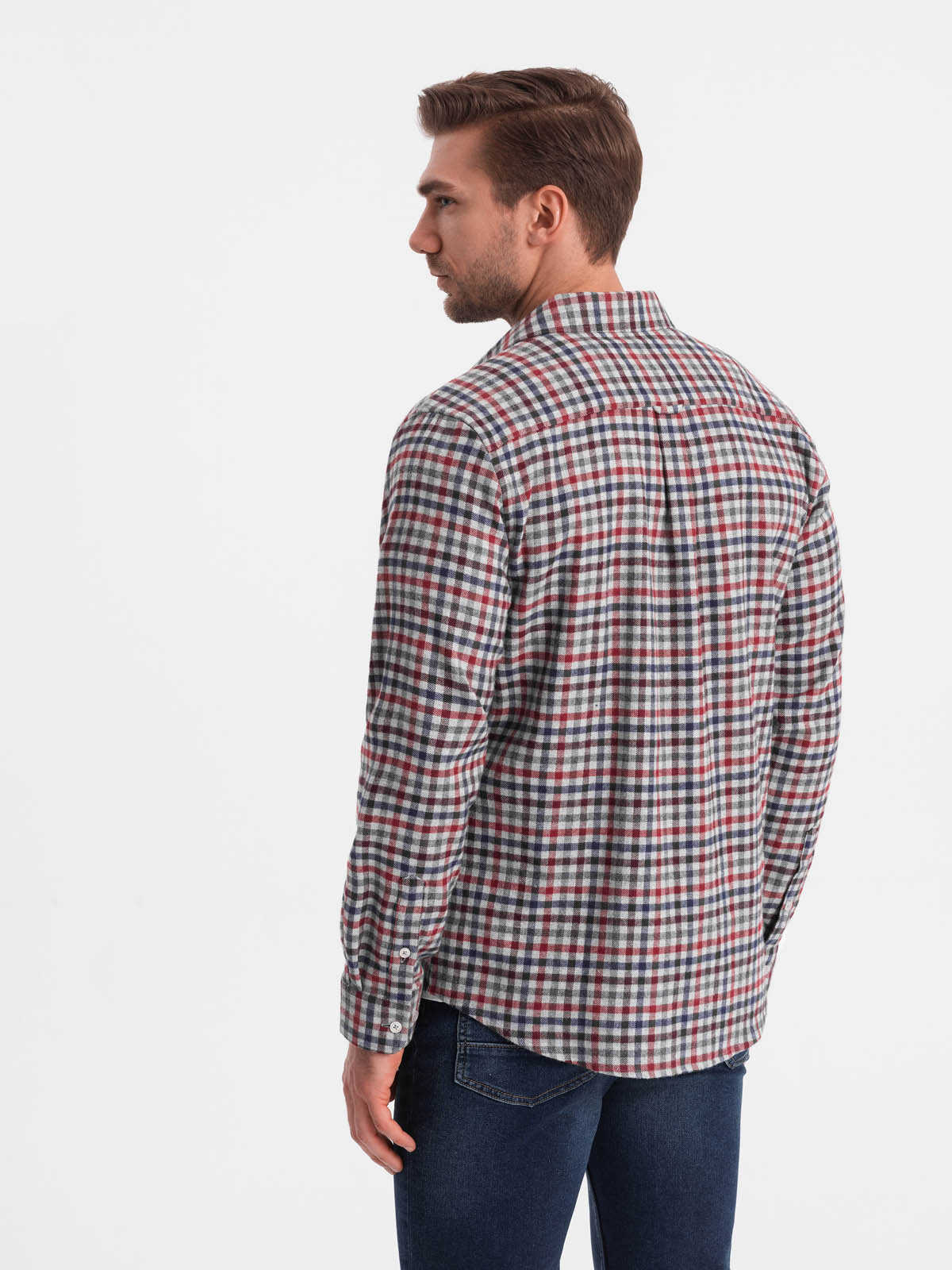 Ombre Men's checkered flannel shirt - navy blue and red