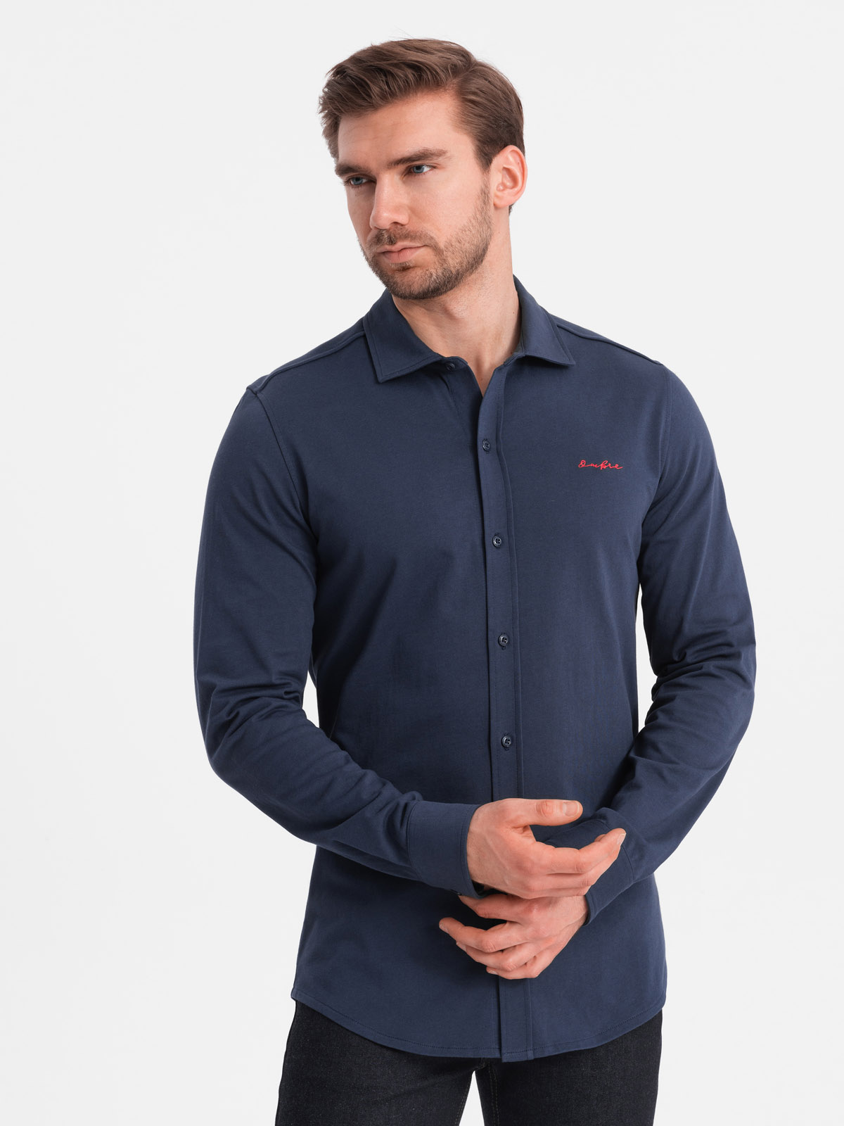 Ombre Men&#039;s REGULAR cotton single jersey knit shirt - navy blue