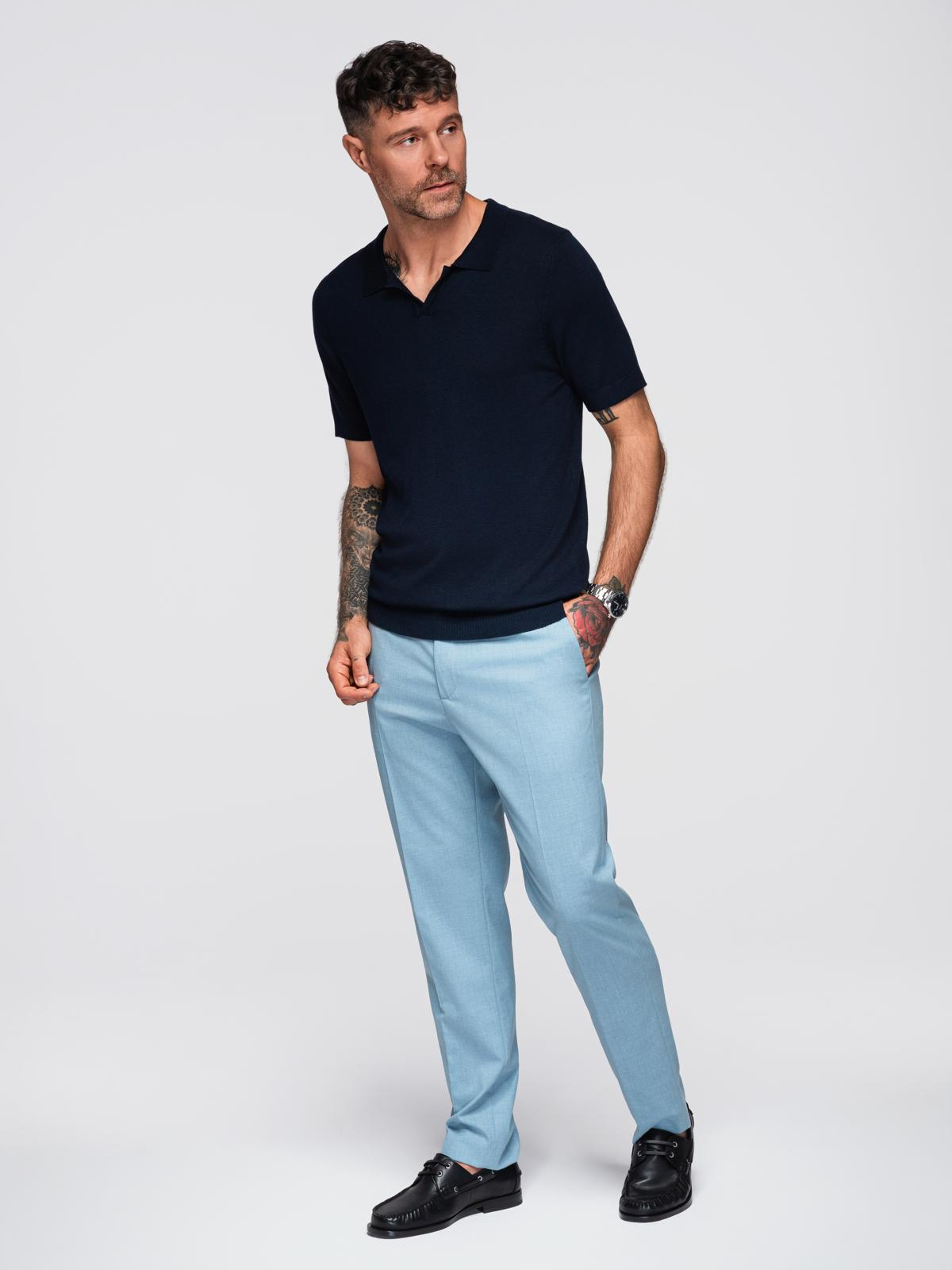 Ombre Men's buttonless polo shirt with classic weave - navy blue