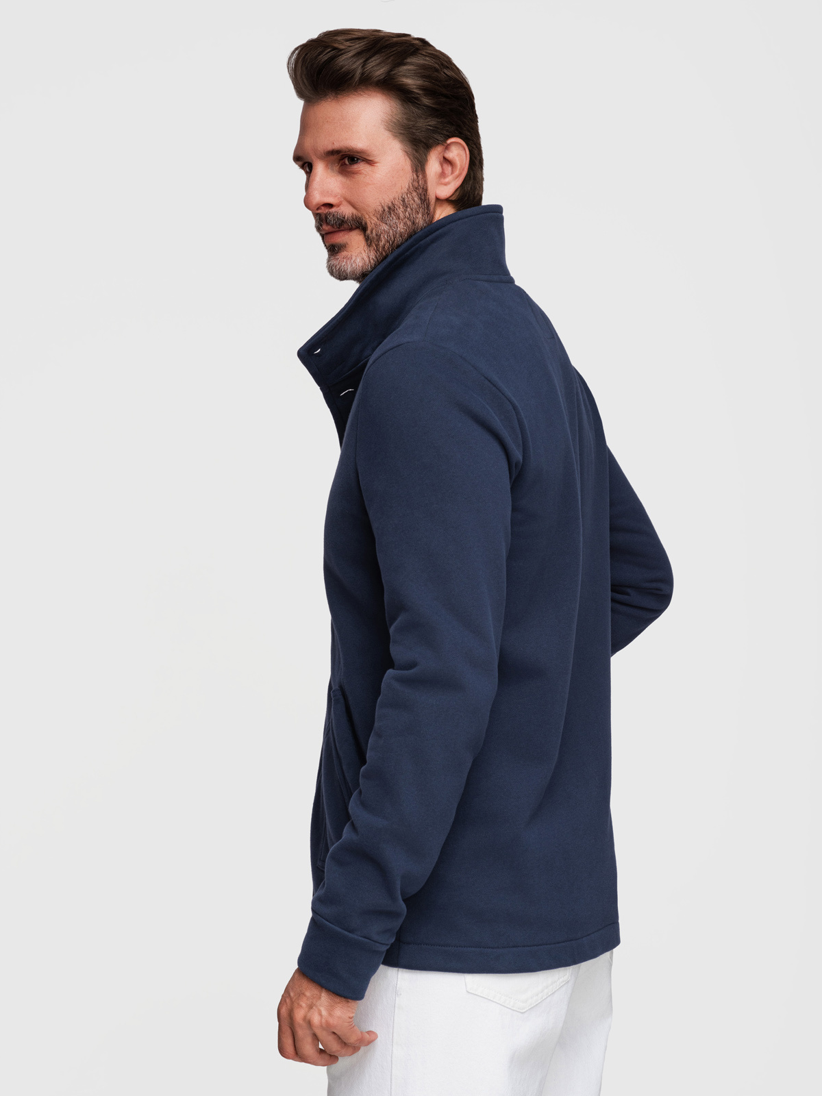 Ombre Men's button-down sweatshirt with collar - navy blue