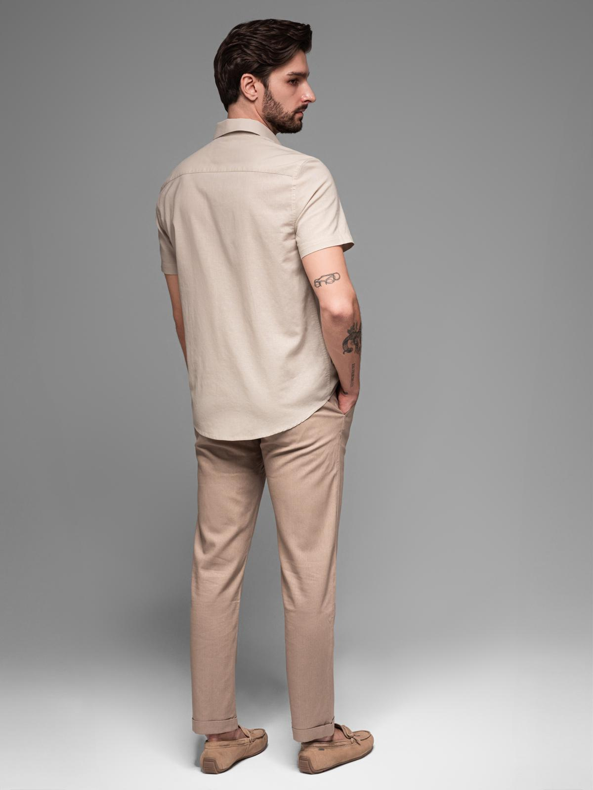 Ombre Men&#039;s short-sleeved linen-cotton shirt with pocket - beige