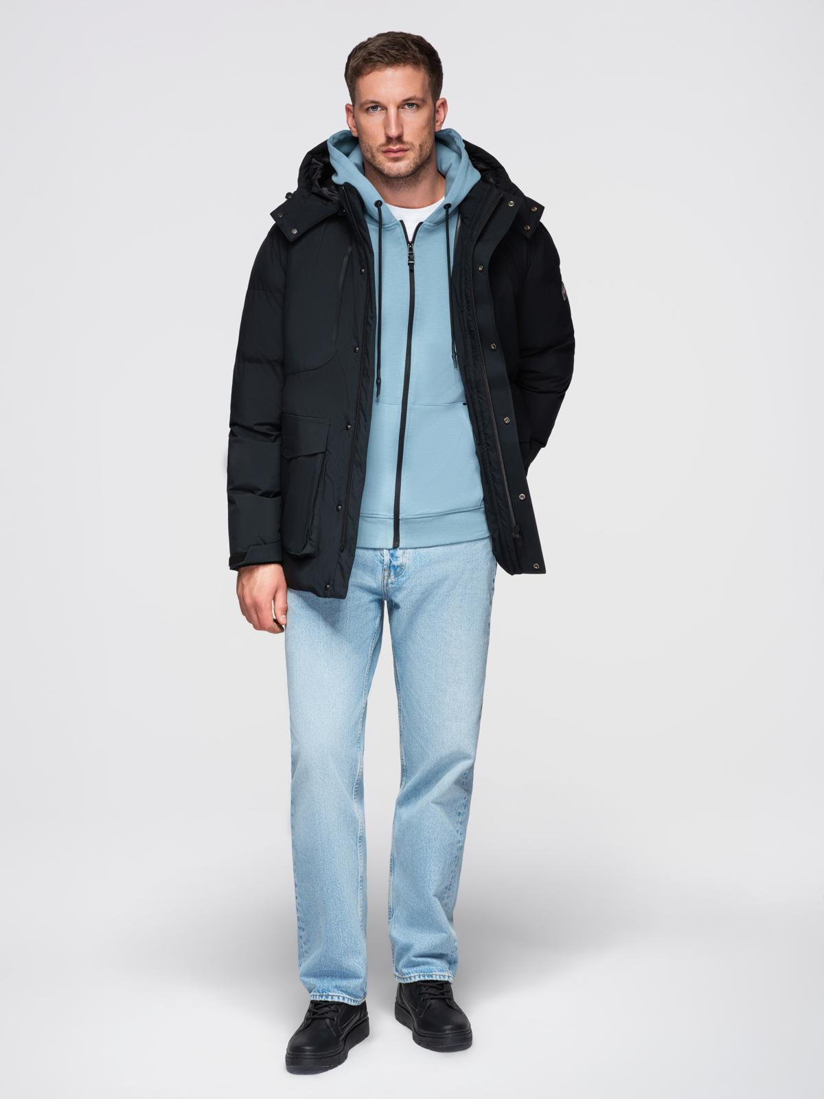 Ombre Men&#039;s winter jacket with detachable hood in waterproof material - black