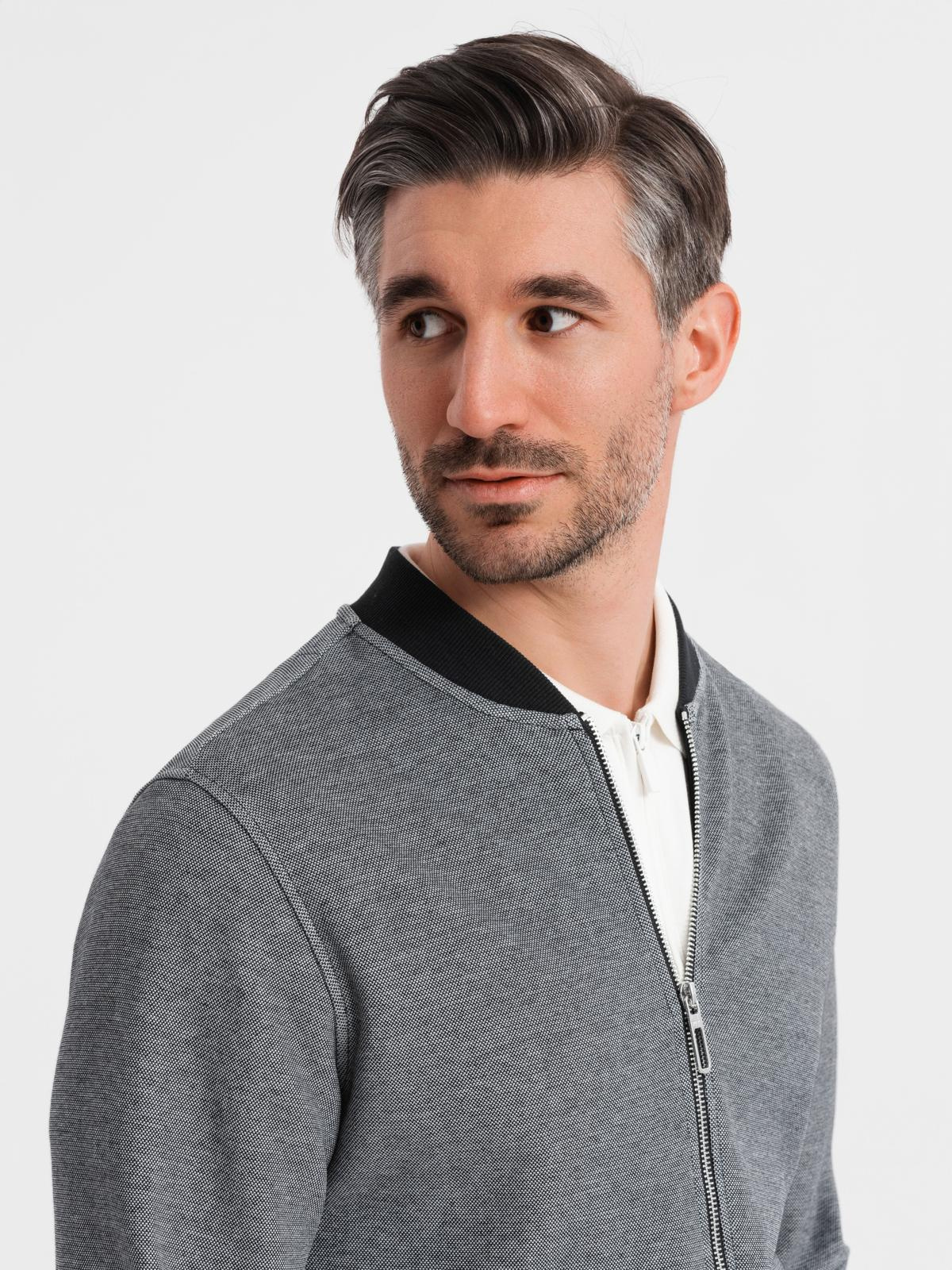 Ombre Men's pique knit bomber jacket - black