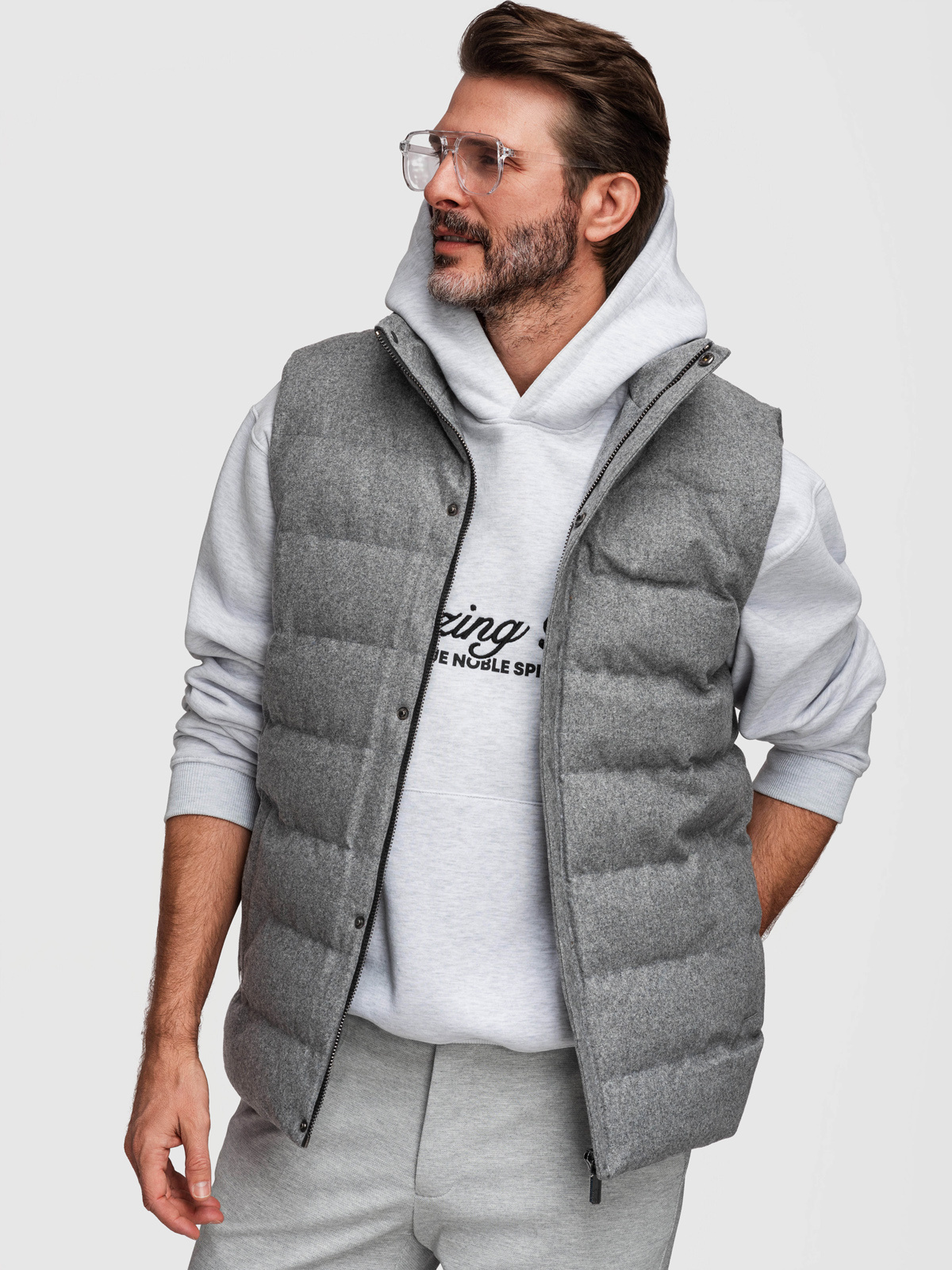 Ombre Men's quilted wool sleeveless jacket - grey melange