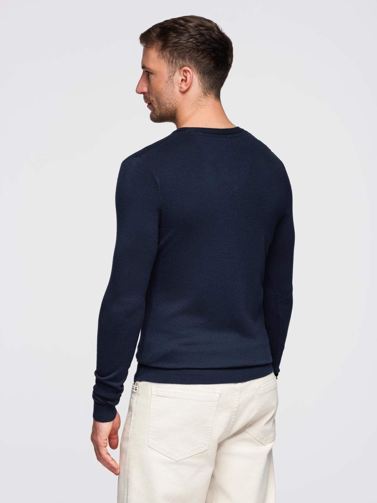 Ombre Men&#039;s elegant BASIC V-neck sweater with viscose - navy blue