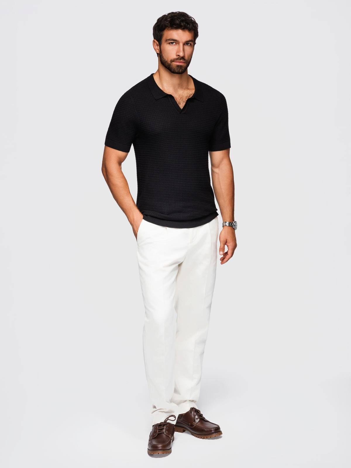 Ombre Men's knitted unbuttoned polo shirt - black