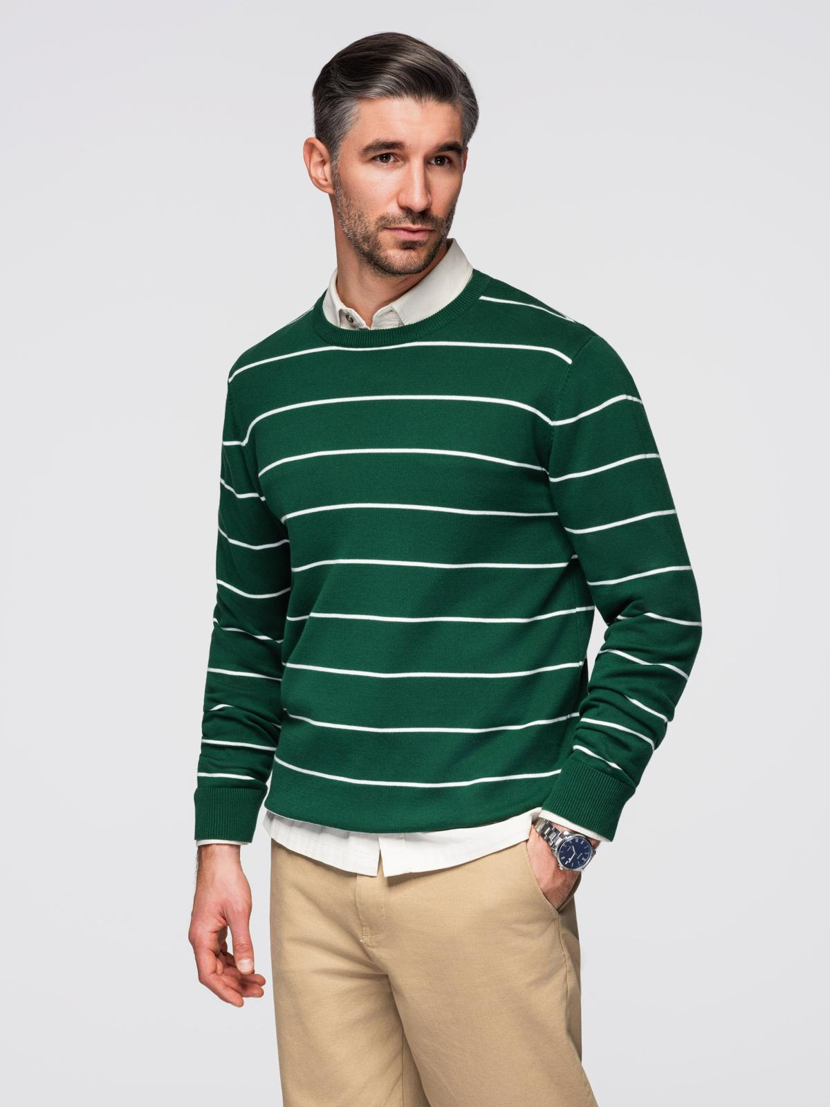 Ombre Men&#039;s casual sweater with horizontal stripes - green