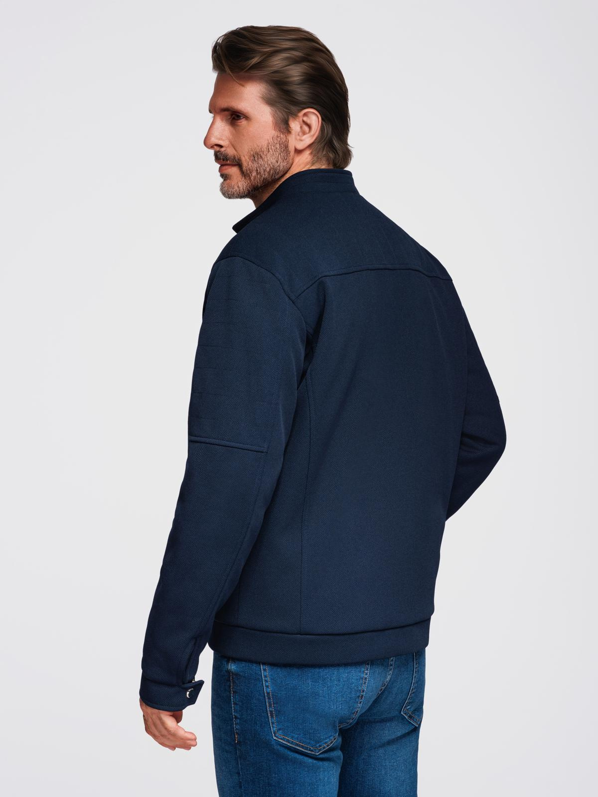 Ombre Men&#039;s biker jacket with collar and pockets - navy blue