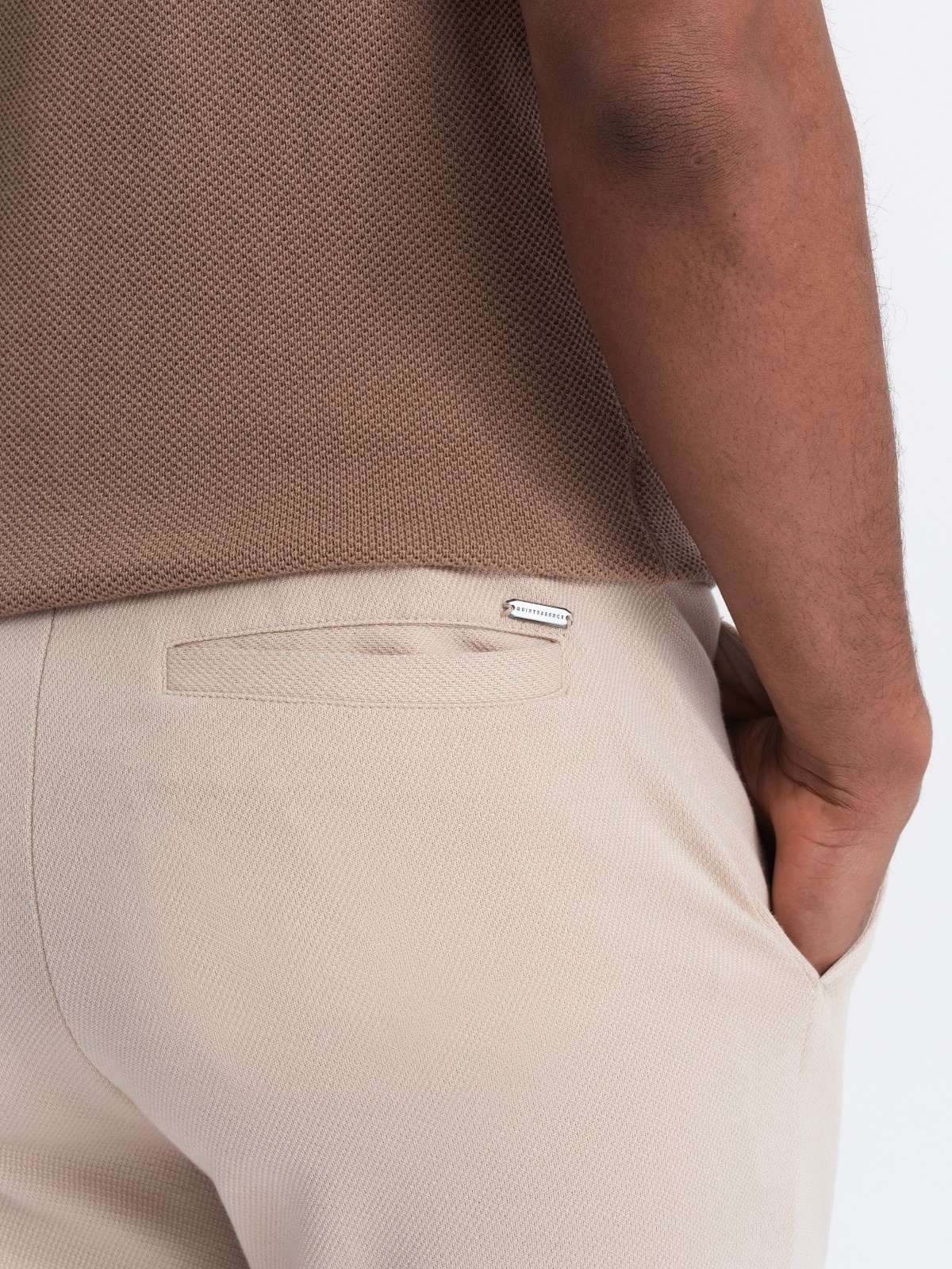 Ombre CARROT men's pants in structured two-tone knit - beige
