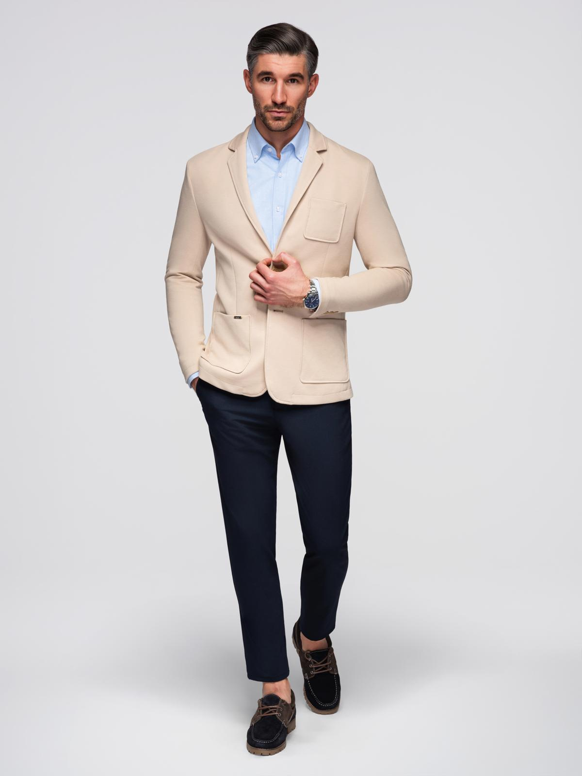 Ombre Men&#039;s SLIM knit jacket with subtle texture - beige