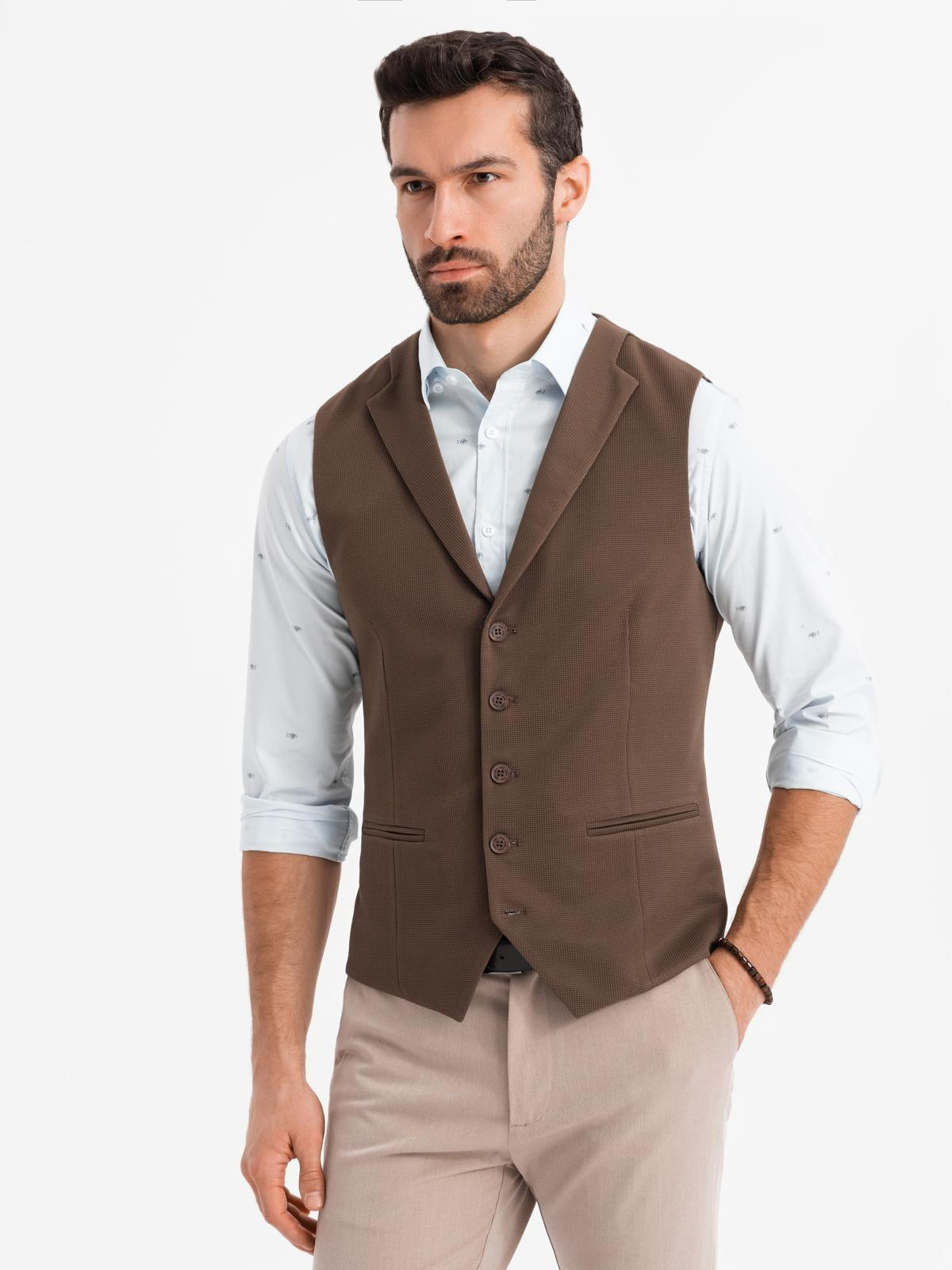 Ombre Fitted men&#039;s structured knit vest with lapels - brown