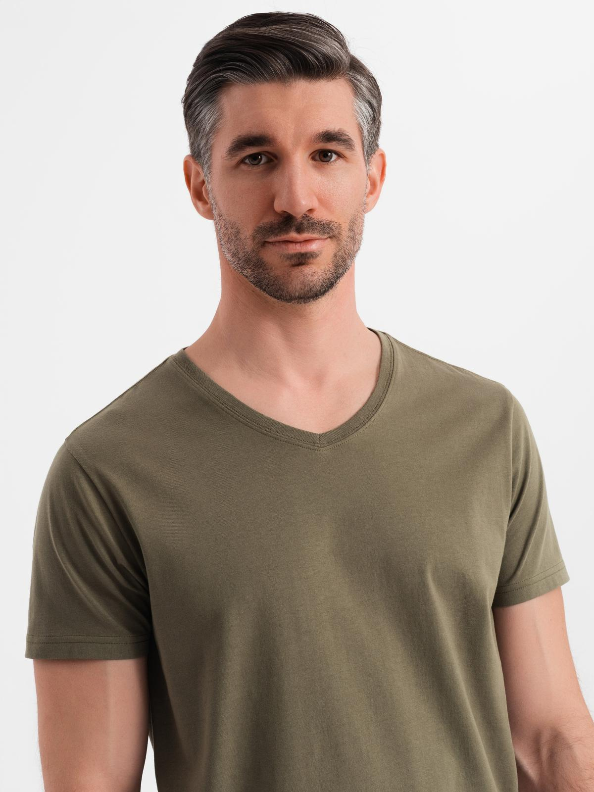 Ombre Men's BASIC classic cotton T-shirt with a serape neckline - dark olive