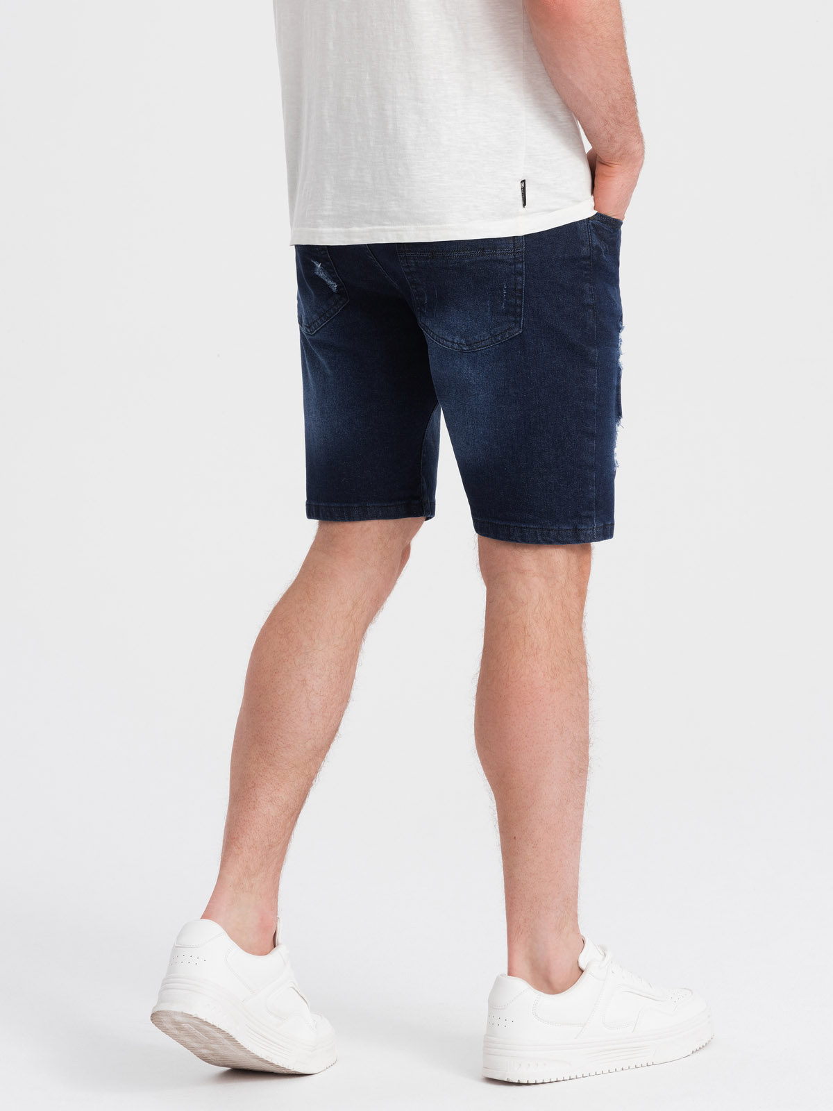 Ombre Men&#039;s denim short shorts with holes - dark blue