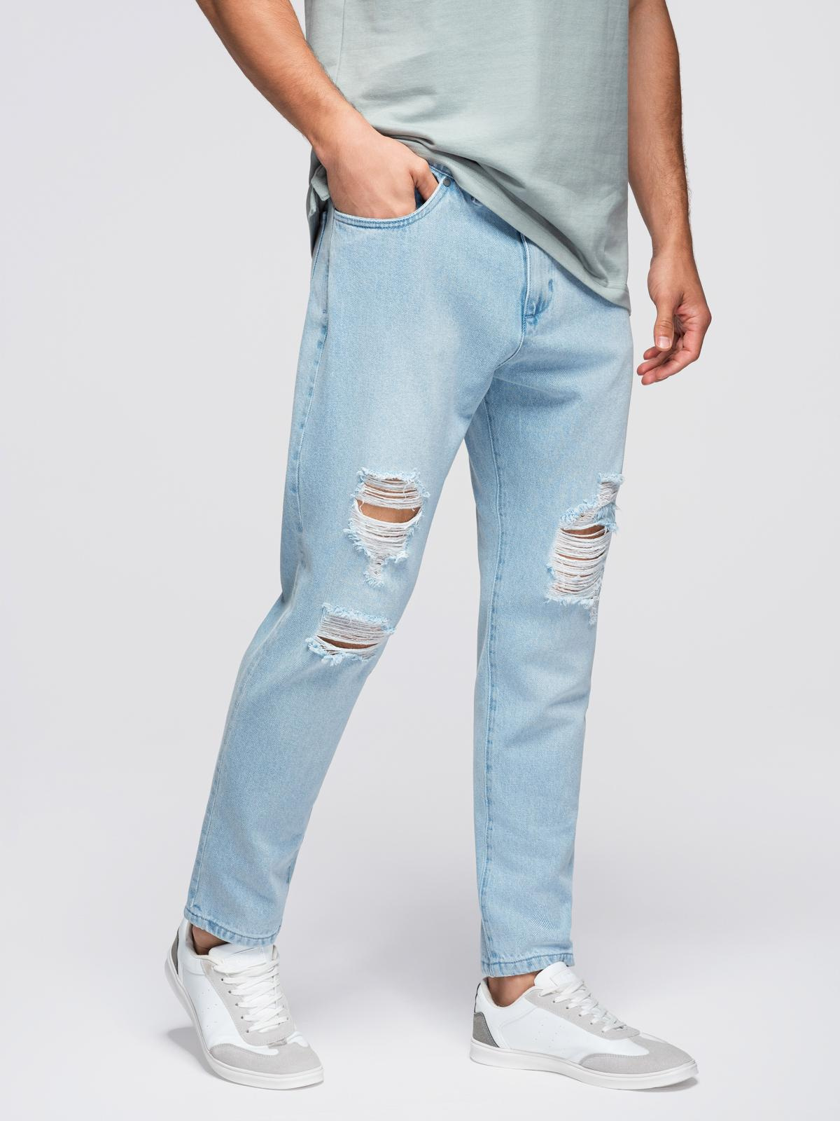 Ombre Men&#039;s CARROT FIT denim pants with rubbing - light blue