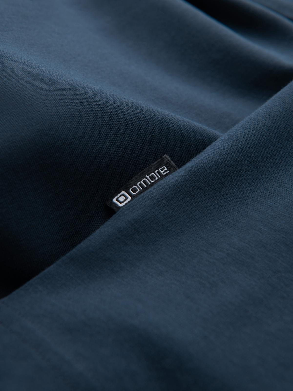 Ombre Men's SLIM FIT T-shirt with round neckline and logo - navy blue