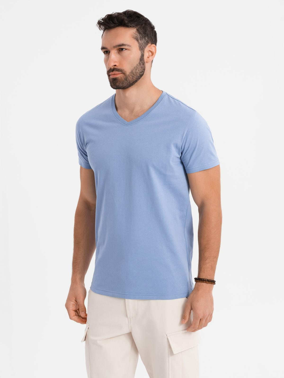 Ombre BASIC men's classic cotton T-shirt with a serape neckline - blue