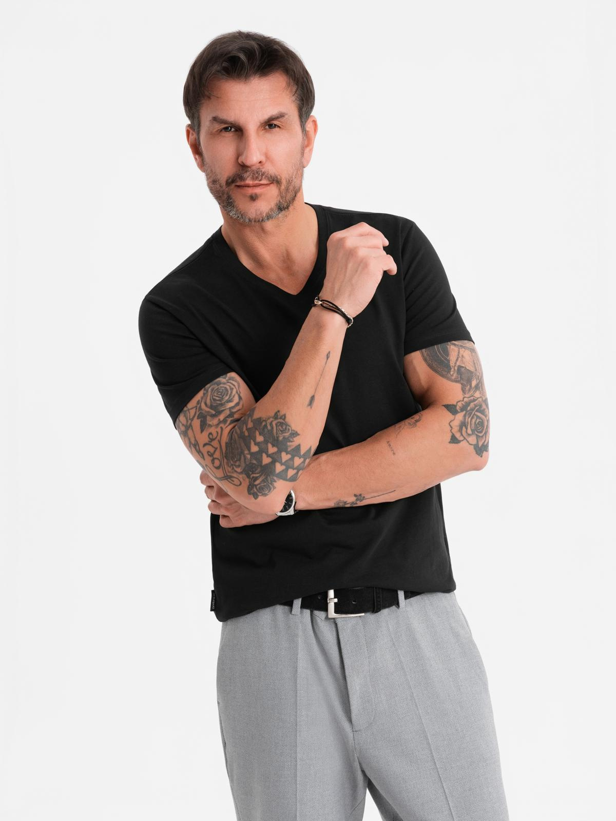 Ombre BASIC mens classic cotton T-shirt with a crew neckline - black