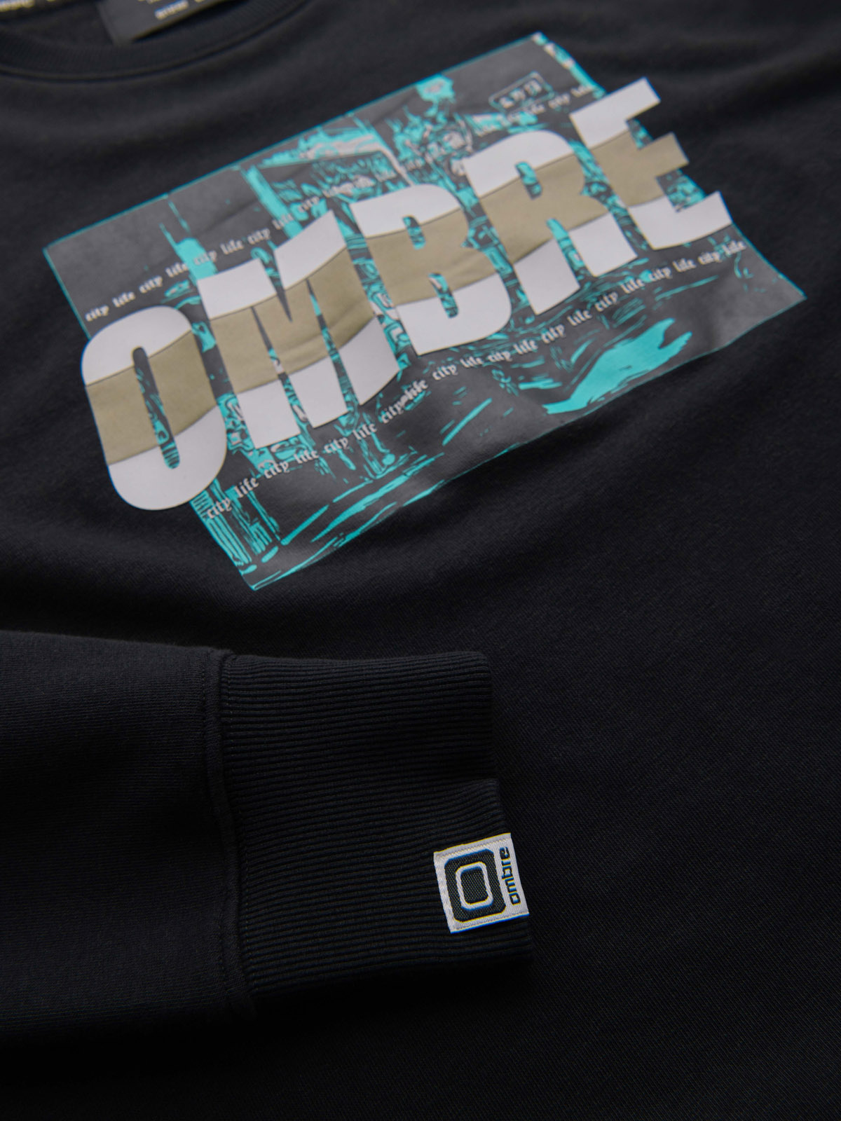 Ombre Men's printed sweatshirt worn over the head - black