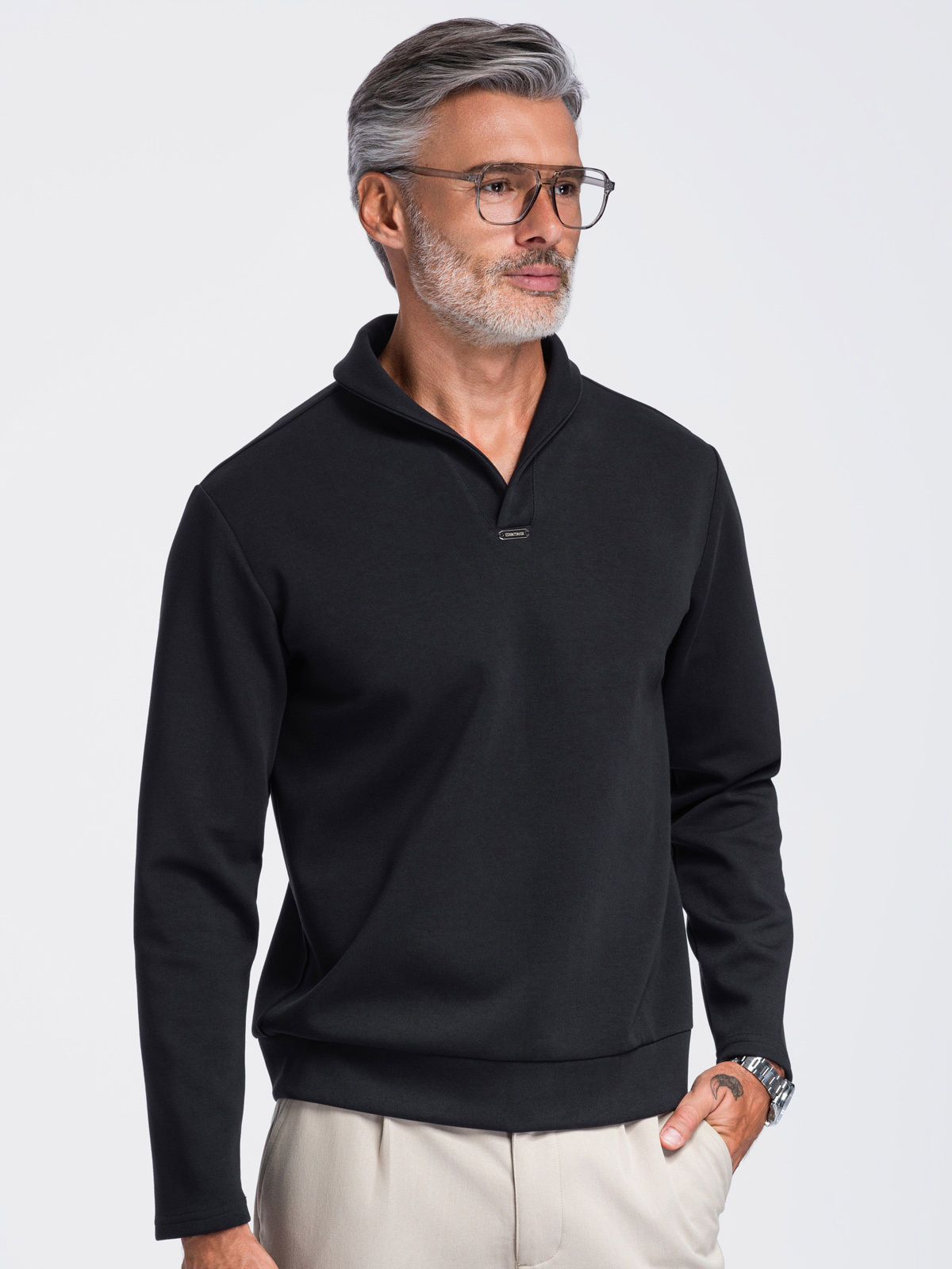 Ombre Men’s pull-over jumper with a turned-up collar – black