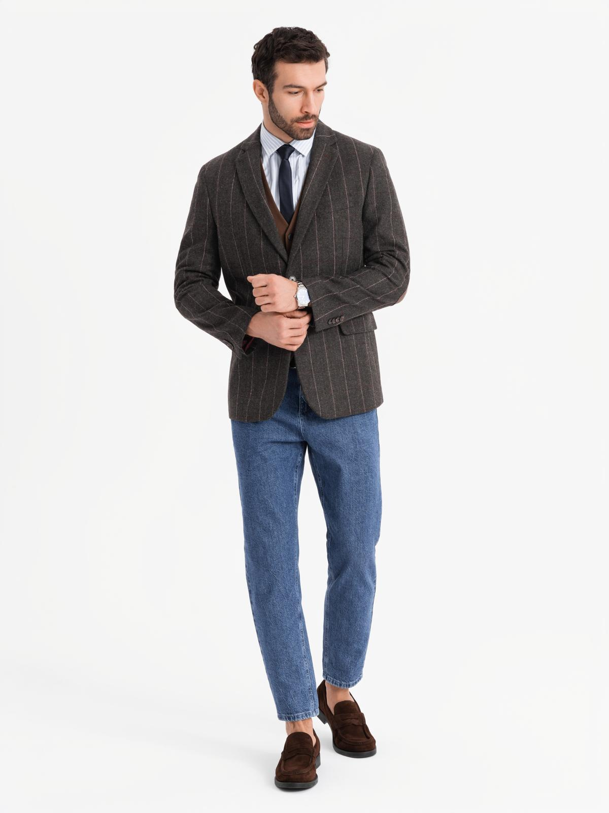 Ombre Men&#039;s elegant plaid blazer with wool blend - graphite